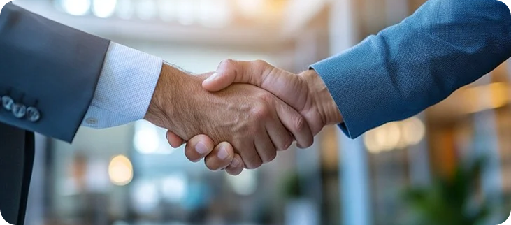 Business professionals shaking hands — Datalogix commitment to client partnerships and integrity