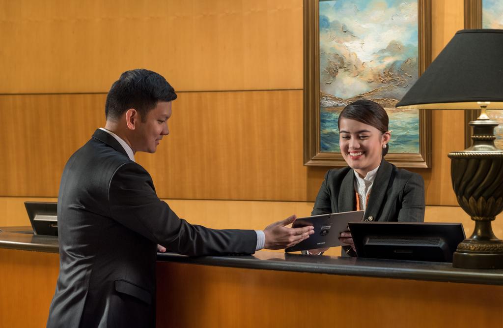 Front desk service in a hospitality and restaurant establishment